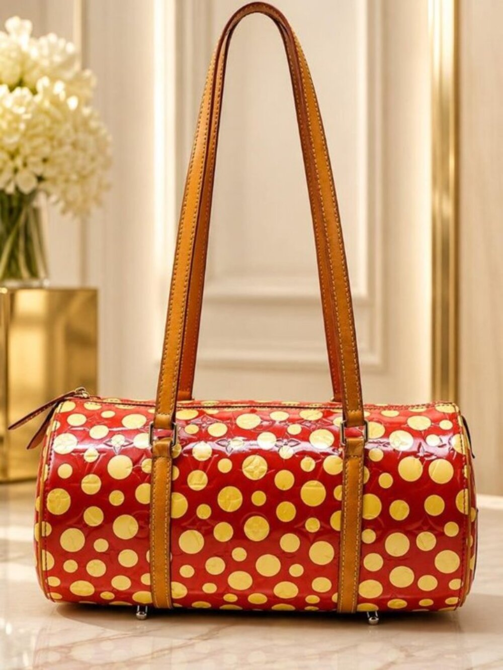 Authentic Louis Vuitton x Yayoi Kusama Papillon Monogram Dots Red Shoulder Bag